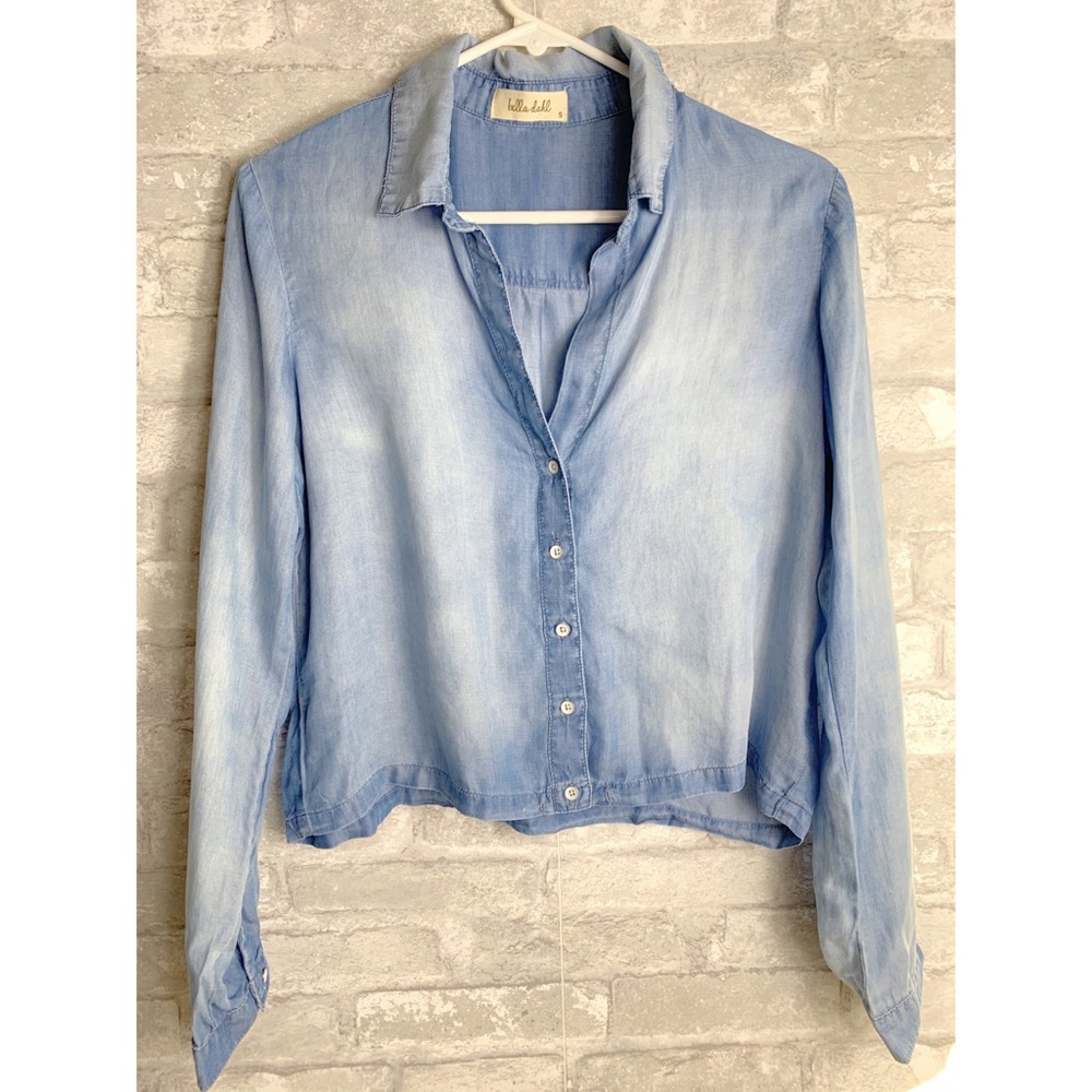 Bella Dahl Button Down Denim Chambray Shirt Crop